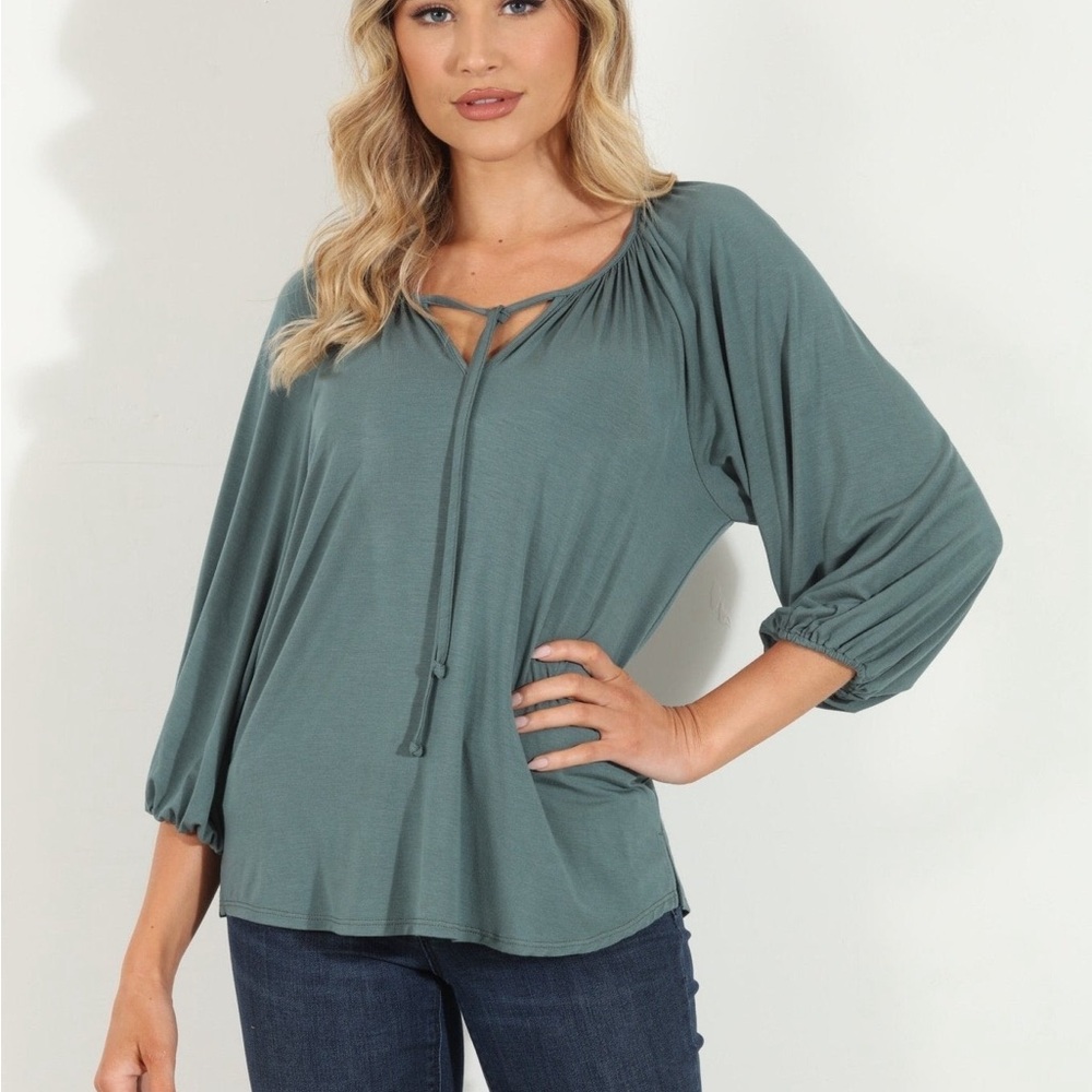 Veronica M Balsam Cupro Stretch Split Neck Top